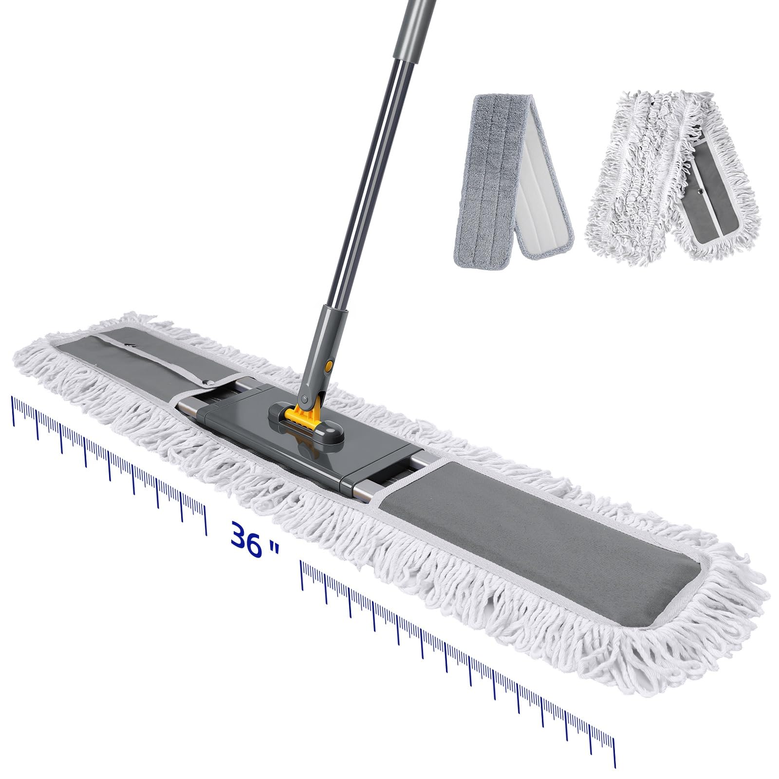 Masthome Trapeador de Polvo Comercial de 32 Pulgadas, trapeador Plano Ajustable de 60 Pulgadas con Mango Largo, trapeador Industrial con 1 algodón y 2 Almohadillas de Microfibra para Limpieza de