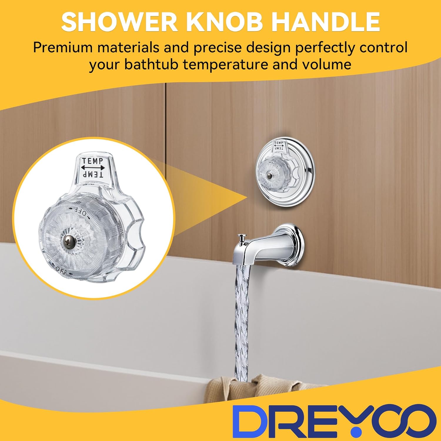 Dreyoo 1 Set Compatible with MXT11 Temperature and Volume Handles Compatible with Mixet Tub and Shower Knob Replacement Shower Volume Control Handle Bathtub Temperature Control (Clear Acrylic)