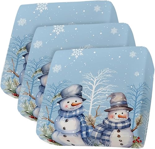 Blue Snowman Christmas Couch Cushion Covers, Stretch Sofa Cover with Elastic Bottom, Snowflake Winter Xmas Tree Sofa Slipcovers Protector Washable