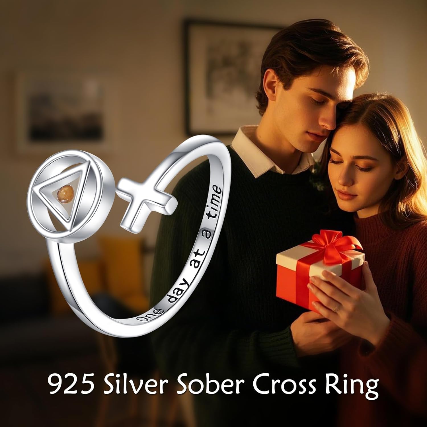 VONALA Sobriety Gifts 925 Sterling Silver Alcoholics Anonymous Ring Stay Sober Recovery Rings Cross Mustard Seed Jewelry Gifts for Women - Image 6