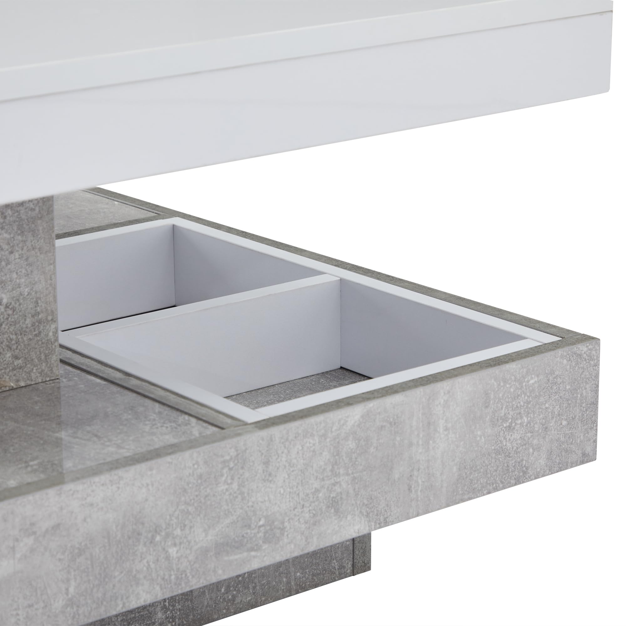 Merax Couchtisch quadratische mit Drehbarer Schreibtisch, Moderner Wohnzimmertisch mit verstecktem Ablagefach, kreativer Sofatisch Kaffeetisch Beistelltisch Mitteltisch für Home Office, Weiß & Marmor