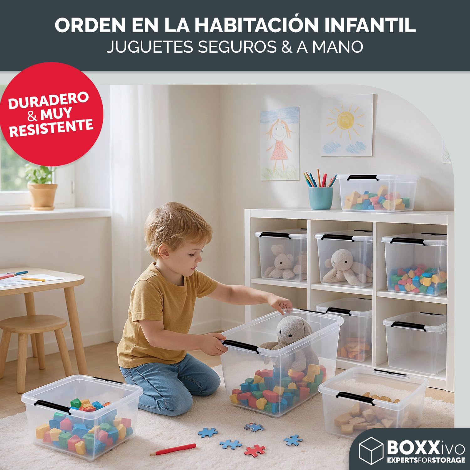 Caja de almacenamiento con tapa - Caja in BPA y apta para alimento Almacenamiento - Caja de plático con tapa - Caja de almacenamiento tranparente - Set de 4-12.5 Litros