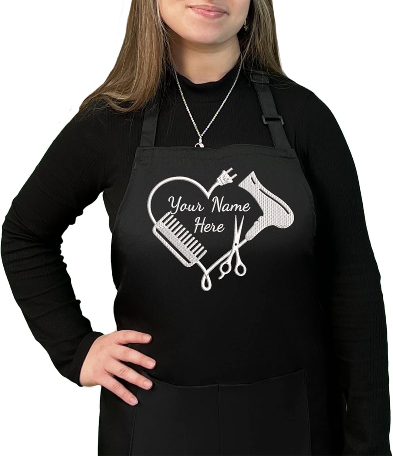 Personalized Custom Embroidered Black Hair Stylist Apron - Beauty Salon - Barber - Men & Women