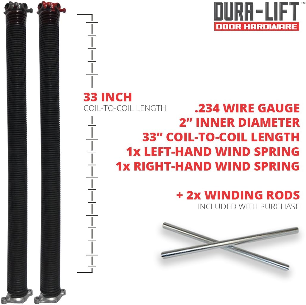 DURA-LIFT .234 x 2" x 33" Torsion Garage Springs (Brown, Left & Right Wound)