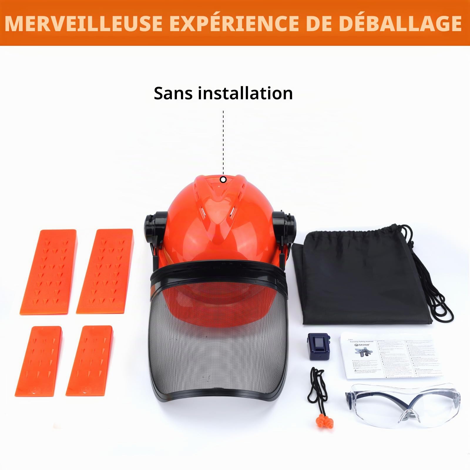 Savior Casque de Sécurité pour Tronçonneuse EN397 avec 4 Coins d'abattage | Protections Auditives et Visière, Casque de Protection Forestière, 54 à 63 cm Tour de Tête Réglable