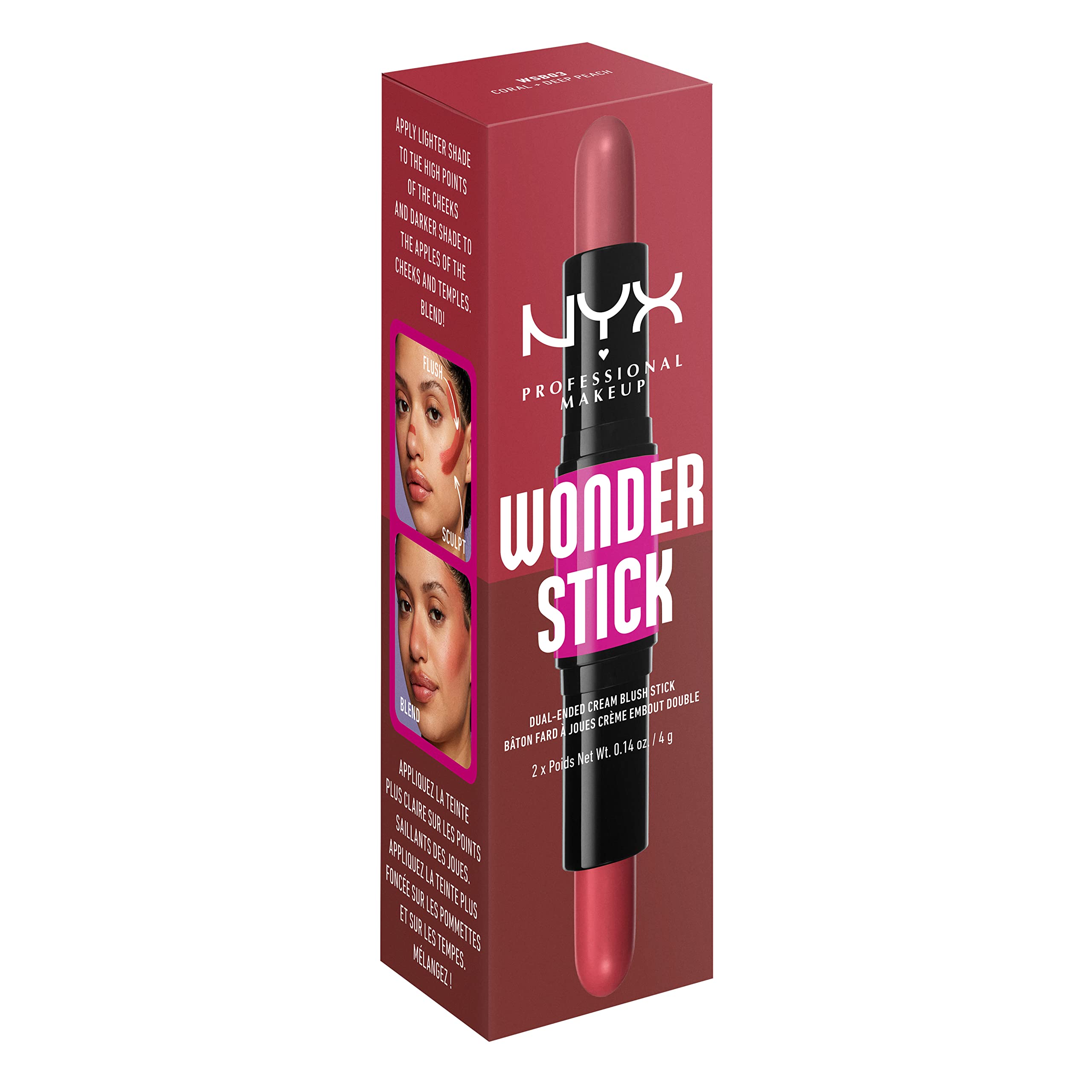 NYX PROFESSIONAL MAKEUP Wonder Stick Blush with Hydrating Hyaluronic Acid, Dual-Ended Cream Blush Stick - Light Peach & Baby Pink: Coral & Deep Peach 1 Count (Pack of 1)