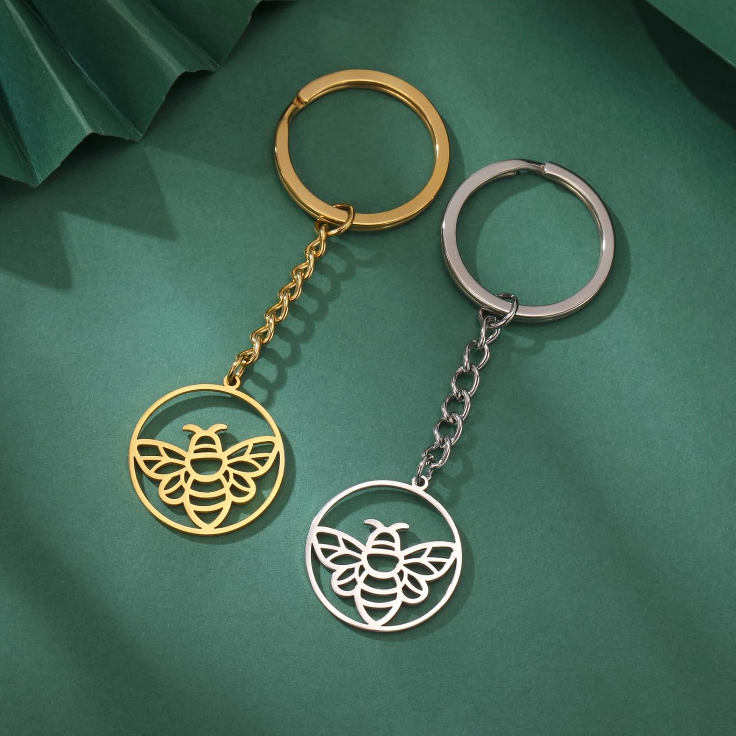 Stainless Steel Honey Bee Keychains Gifts Round Insect Keyring Purse Handbag Accessories Charms for Women - Image 6