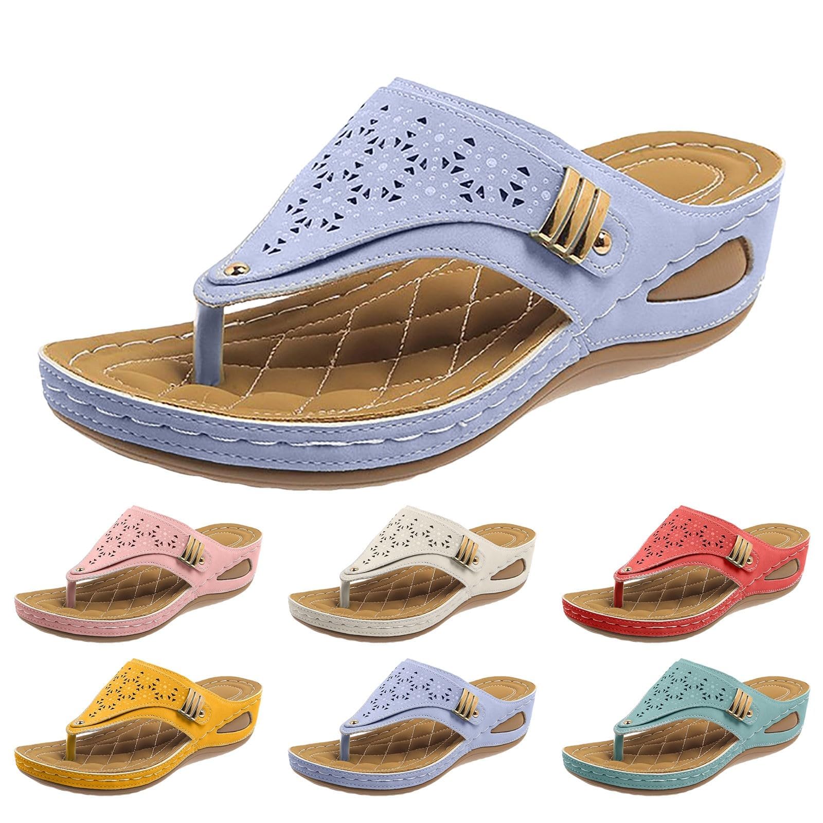 Générique Sandales Femme été Confortable Chaussures Femme ete Tong Confortable Compensées Plateforme Orthopédique Sandales avec Support Pantoufles en Cuir Mode Tongs Sandale à Bout Ouvert Flip Flops
