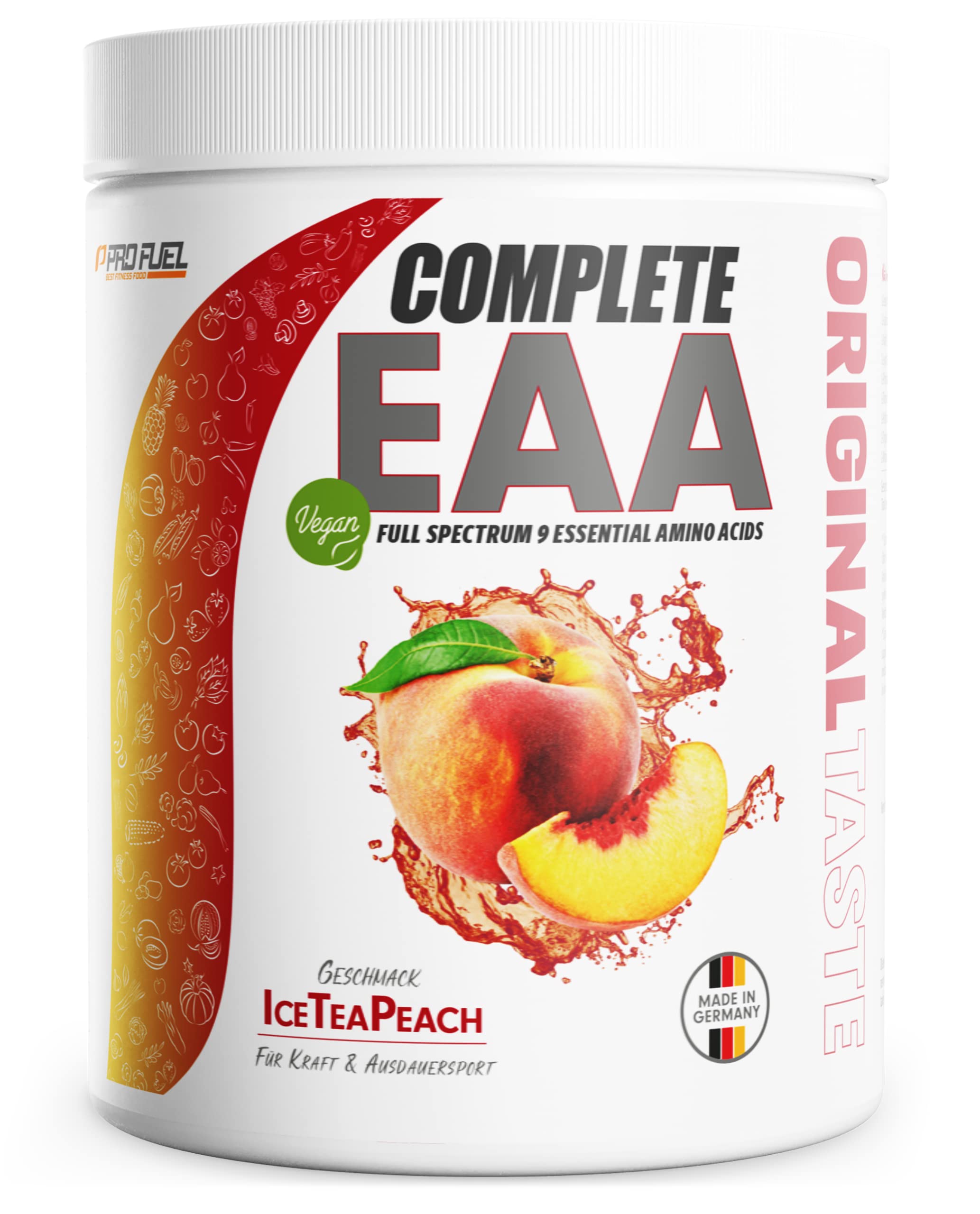 EAA Pulver 2x500g ICE TEA PEACH - 12.500mg essentielle Aminosäuren, unglaublich lecker & erfrischend - COMPLETE EAA mit allen 9 EAAs inkl. Histidin - EAA vegan Aminosäuren Pulver - Amino Drink