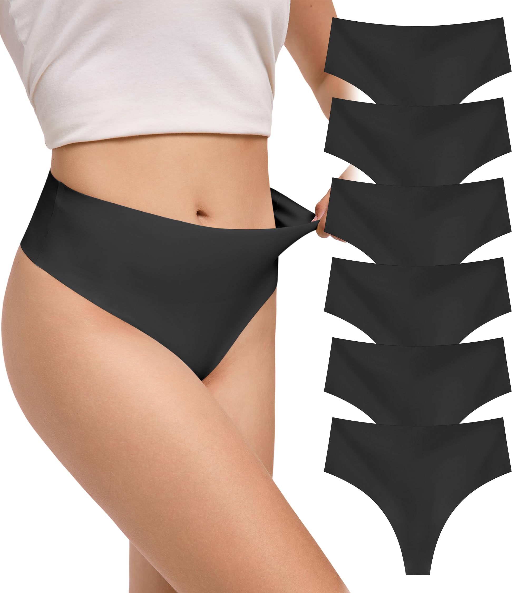DEANGELMON Seamless G-string Thongs for Women - No Show Thong Underwear Low Rise Stretch Panties Workout Pack