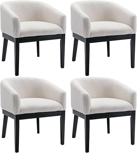 Miniatura 37 de Wahson - Juego de 2 sillas de comedor de barril de mediados de siglo, sillas de comedor beige con brazos, sillas de cocina tapizadas de lino con