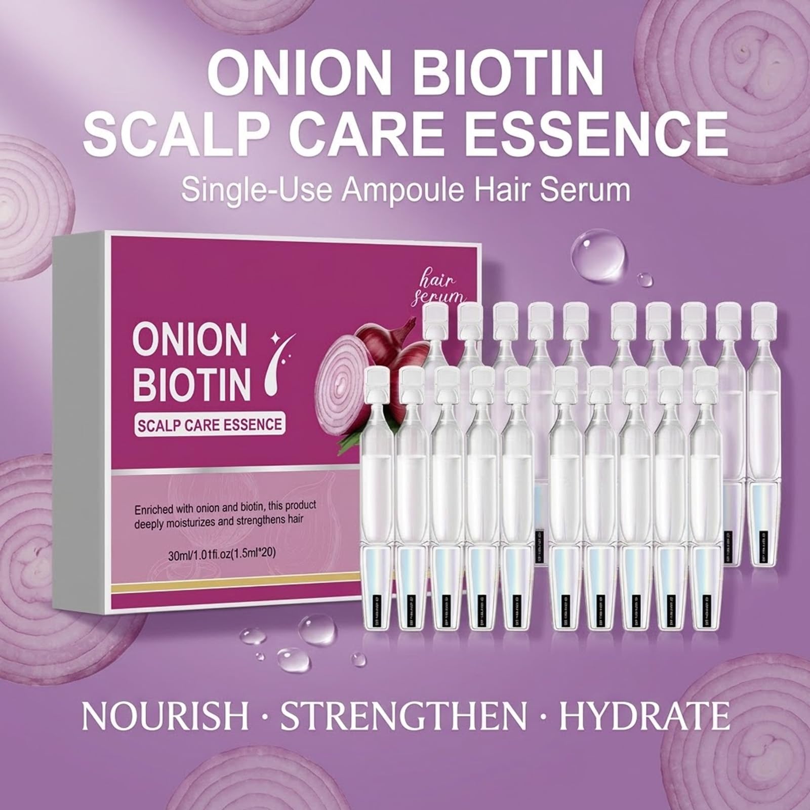 Red Onion Biotin Scalp Serum do wzrostu i grubości włosów, 20 szt., jednorazowe sterylne ampułki, cebula, biotyna, esencja do wzmocnienia, odżywcza, do codziennej pielęgnacji włosów (5B)