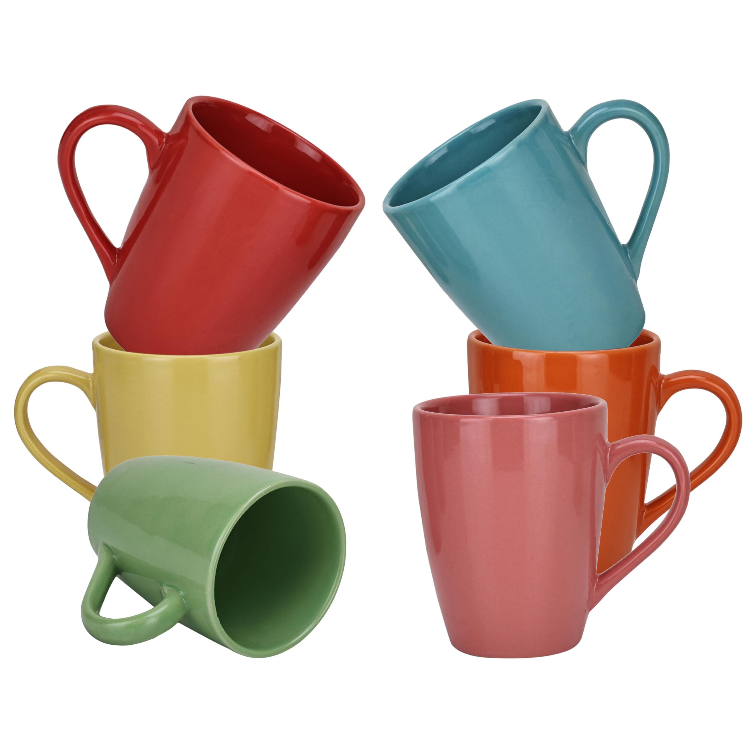 EQUISITE Solid Coffee Mug Set - 6-Pack, Microwave Safe Ceramic, 340ml Capacity