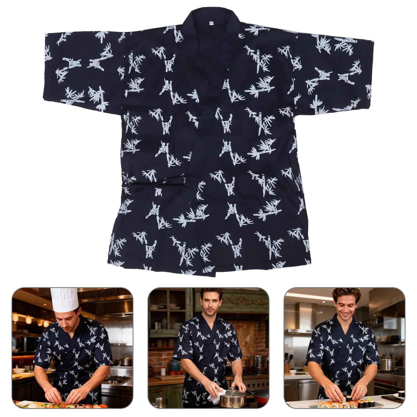Healvian Giacca da Chef Sushi Giapponese Tradizionale Kimono Uniforme Professionale per Cucina Uomo Donna Resistente e Adatta Ristorante Divisa Coordinata per Team Abbigliamento da Lavoro