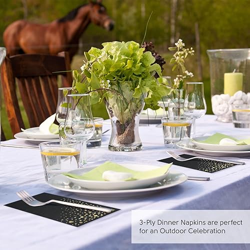 Miniatura 8 de Elegantes servilletas negras  Servilletas desechables de 7.5 x 4.25 pulgadas, 100 servilletas negras y doradas, servilletas doradas y negras