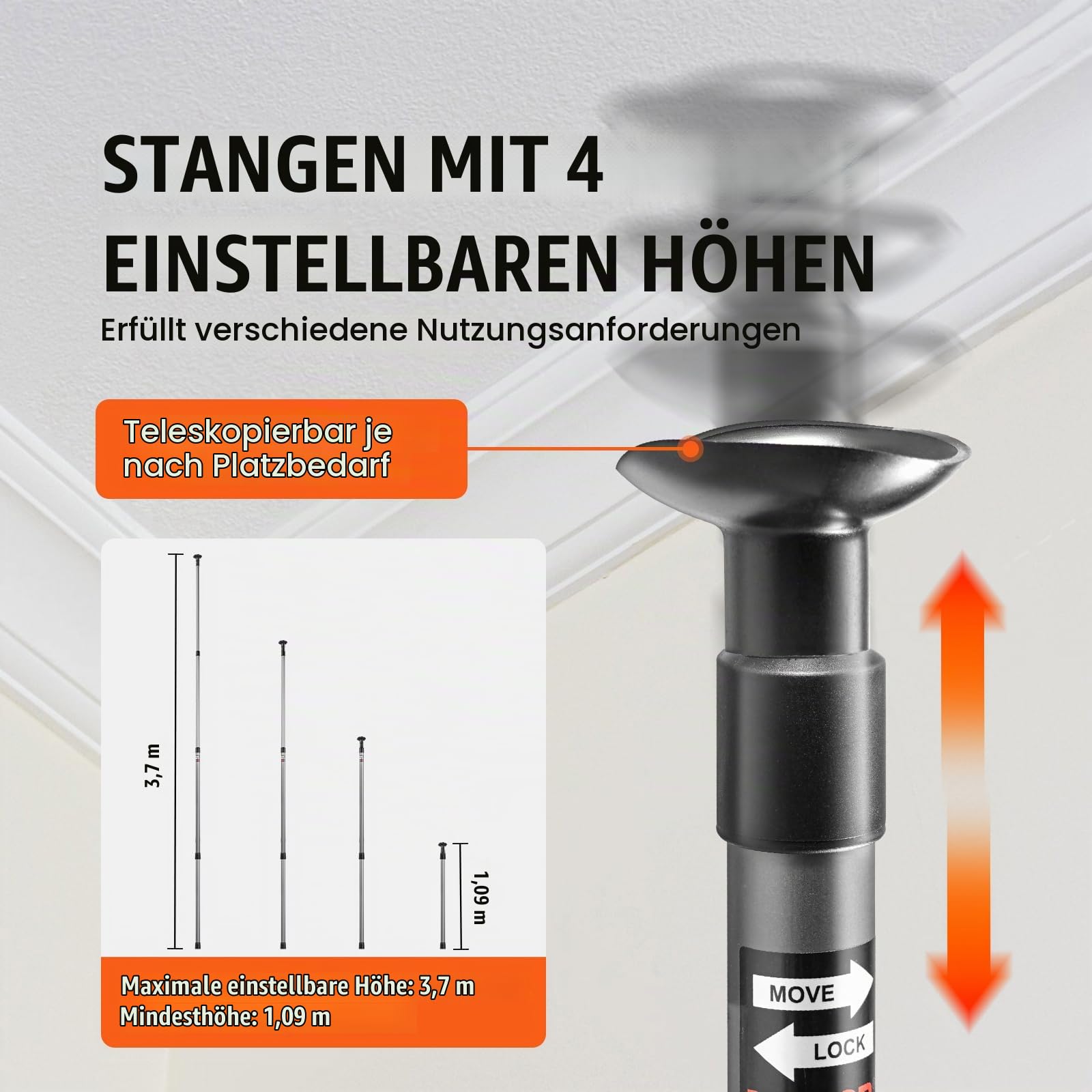 VEVOR Staubschutzstangen, Staubschutzsystem Staubschutzwand mit 4 Teleskopstangen & Tragetasche, 4 Höhenverstellbar Max. 3,66 m, 10 x 4 m Kunststofffolie, für Innendekoration und Malerarbeiten