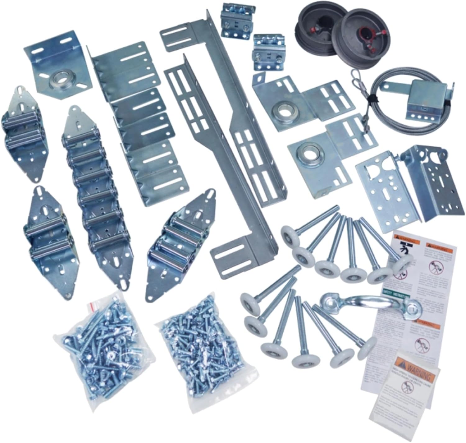 G.A.S. Hardware Garage Door Parts Installation Bundle Kit Set for 16' by 7' Overhead Doors | Fix Replace Garage Hardware Brackets, Drums, Cables, Hinges, Rollers, Screws, Door Jamb, Bearing, Bolts