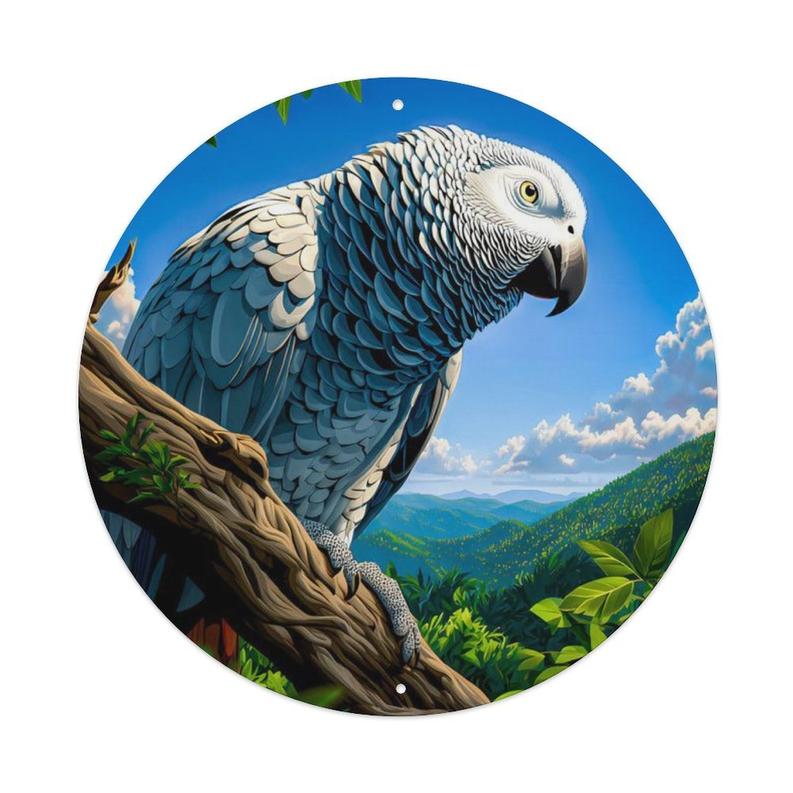 Animal African Grey Parrot Tropical Forest Landscape Vintage Metal Tin Sign Plaque Wall Decor for Cafe, Club Bar, Office, Garden Metal Poster 8x8Inch