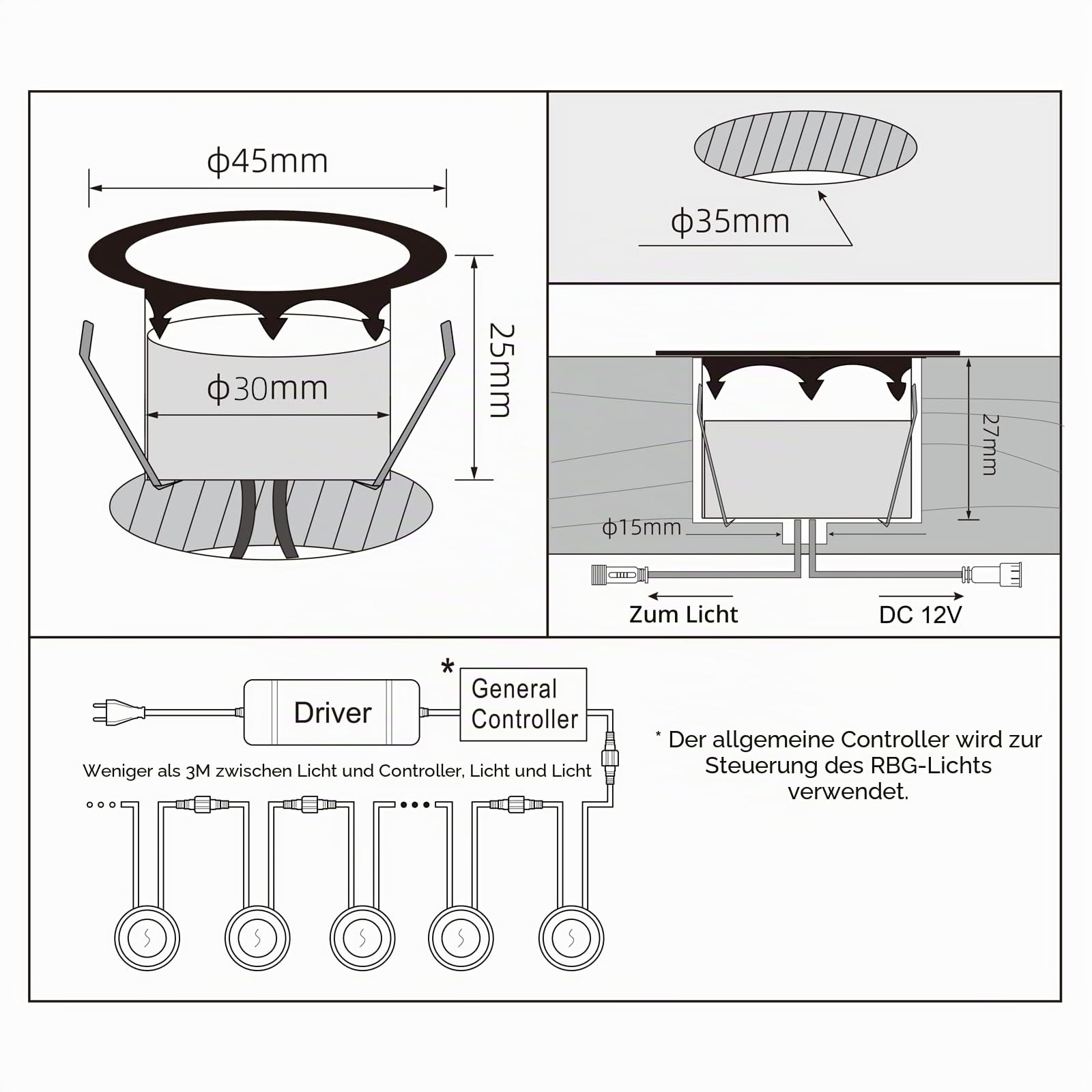 10er Set Terrassen Einbaustrahler RGBWW Boden Einbauleuchten Außen RGB + Warmweiß LED Treppen Beleuchtung Ø45mm Bodeneinbaustrahler IP67 Wasserdicht Einbauspots für Garten Küche Balkon, Schwarz