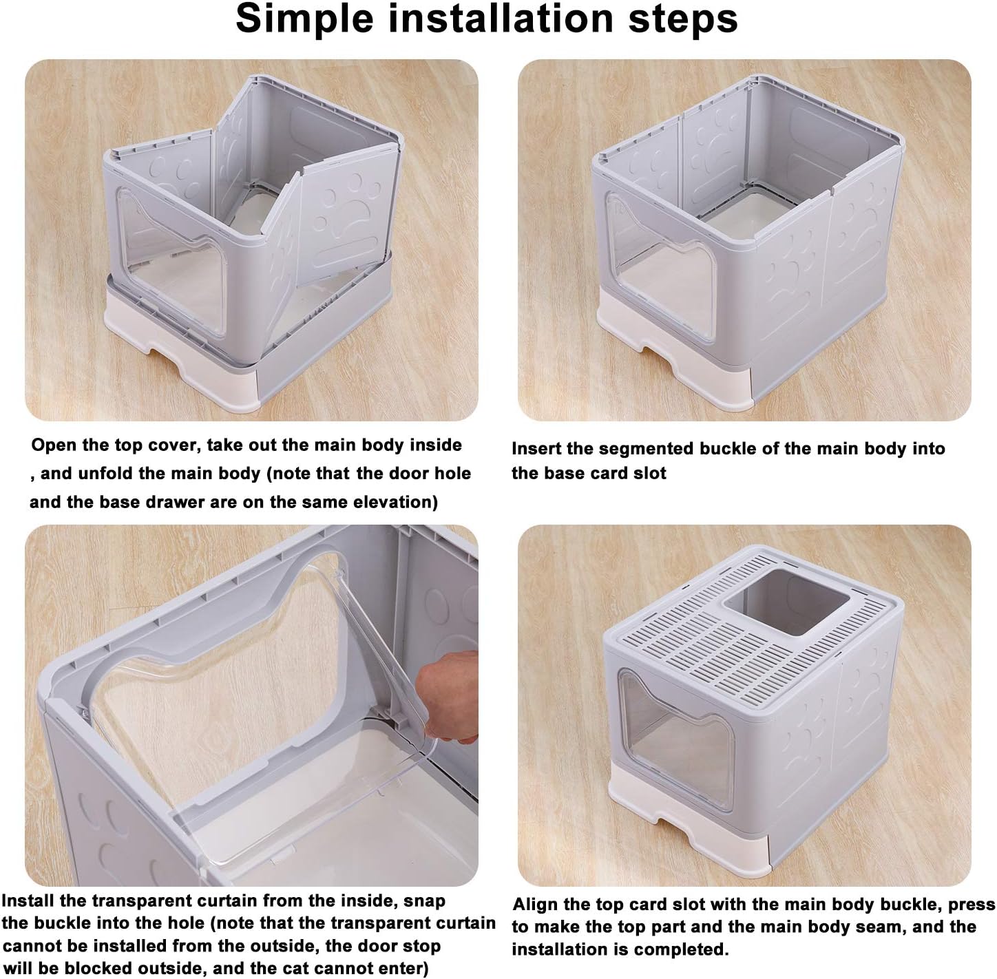 Foldable Cat Litter Box, Covered Cat Toilet ,Front Entry and Top Exit Type Anti-Splashing Cat Potty, Easy to Clean Including Cat Litter Scoop (Grey)