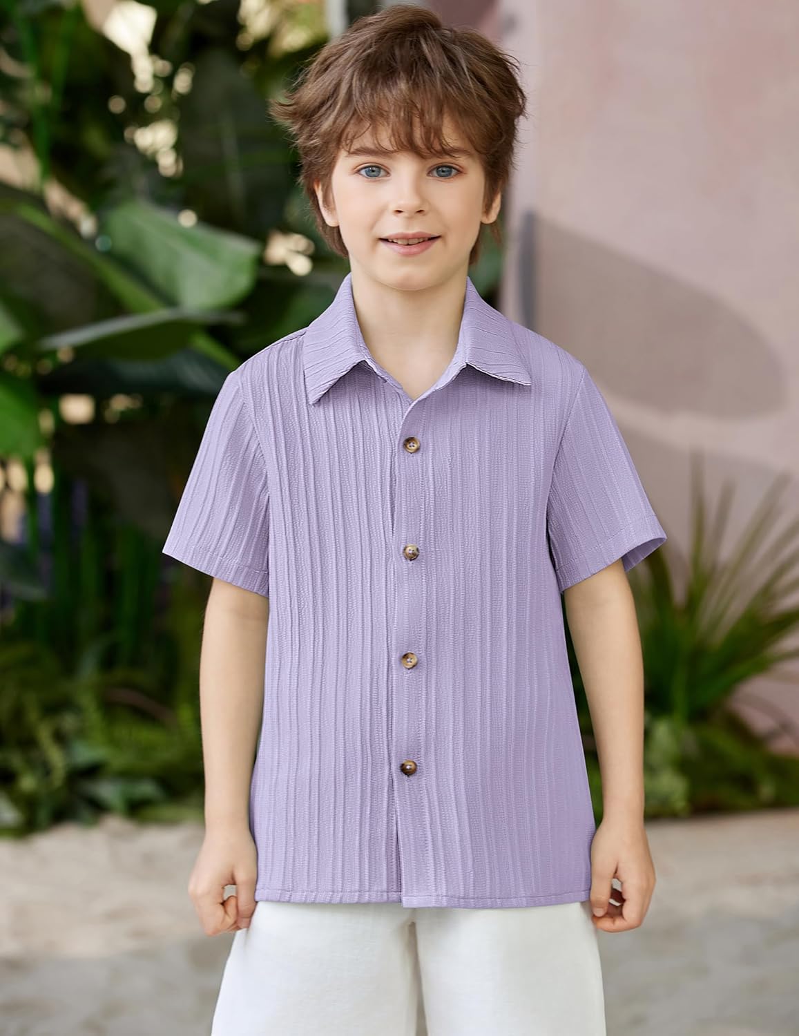 Arshiner Boys Casual Short Sleeve Button Down Shirt Fashion Textured Summer Beach Shirt 3-13 Years Old - Image 2