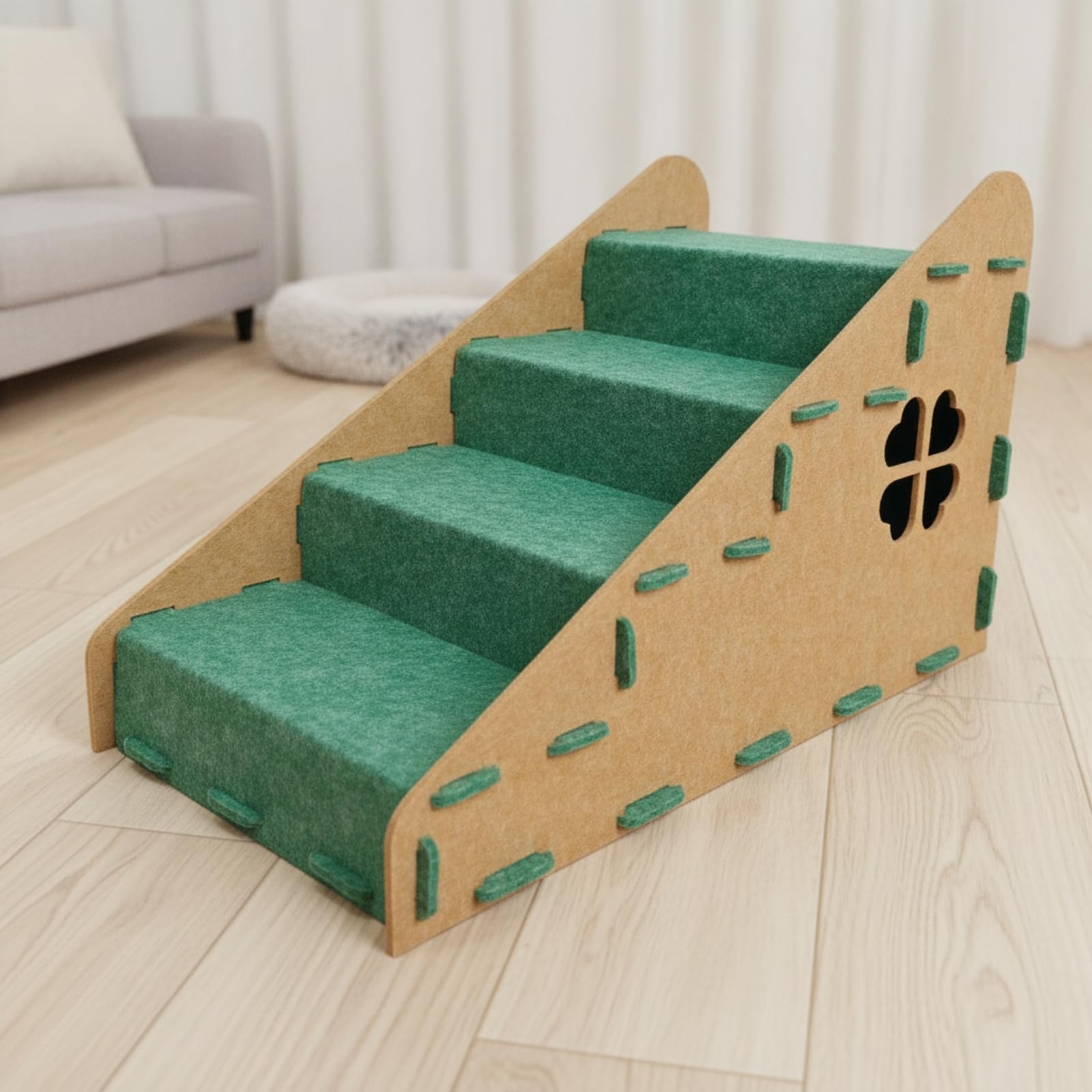 Katzen Treppe Sofa Nest Haustierleiter Aufstiegsstufe Katzenhaus Schlafhöhle aus Filz mit Sanfter Und Stabiler Konstruktion für Höhere Möbel, Orange-Grün, Haustiertreppe Mit Katzenhöhle
