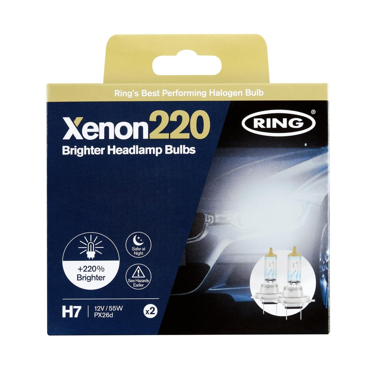 2 AMPOULES H7 12V 55W PX26d +220% HAUTE PERFORMANCE RING