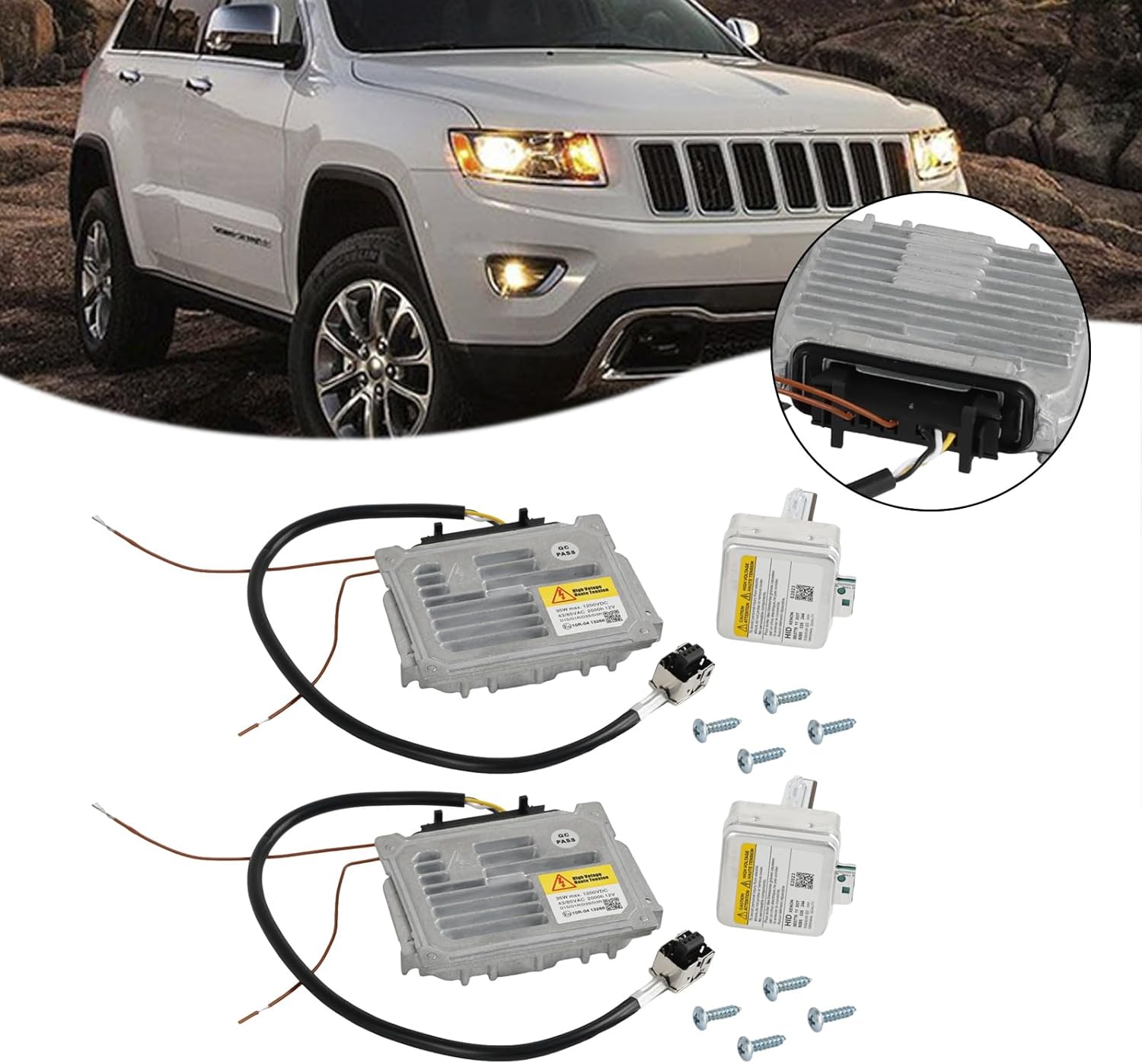 Topteng 2X Ballast & D3S Bulb Wire Kit Headlight Control Unit for Jeep Grand Cherokee 2014-2020 89089352, 68222897AA, L0000D3S 68222897AA