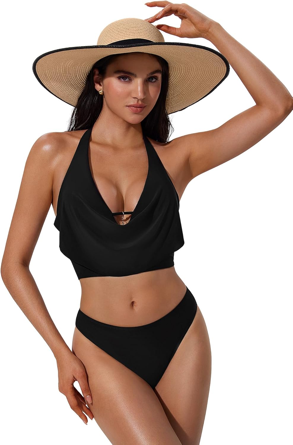 SUUKSESS Women Sexy Two Piece Bikini Set Halter Cowl Neck Bathing Suit - Image 5