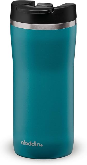Aladdin Barista Mocca Thermavac Leak-Lock Stainless Steel Thermos Travel Mug for Hot Drinks 0.35L Aqua Blue  Keeps Hot for 3 Hours - BPA-Free Reusable Coffee Cups - Leakproof - Dishwasher Safe
