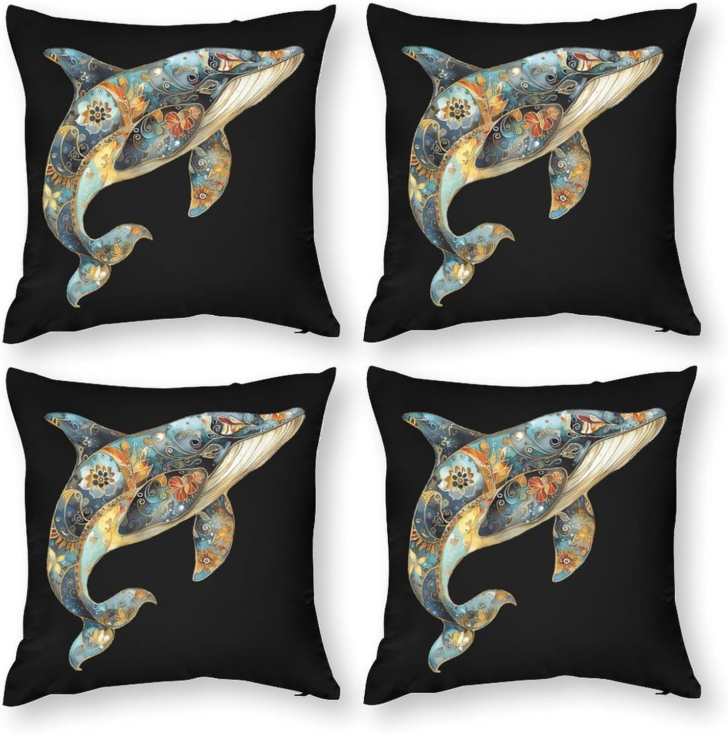 Mandala Flower Whale Printed Throw Pillow Case 4 Pcs Soft Pillowcases Pillows Covers Sofa Bed Decor 12/14/16/17/18/20/22/24/32 Inches