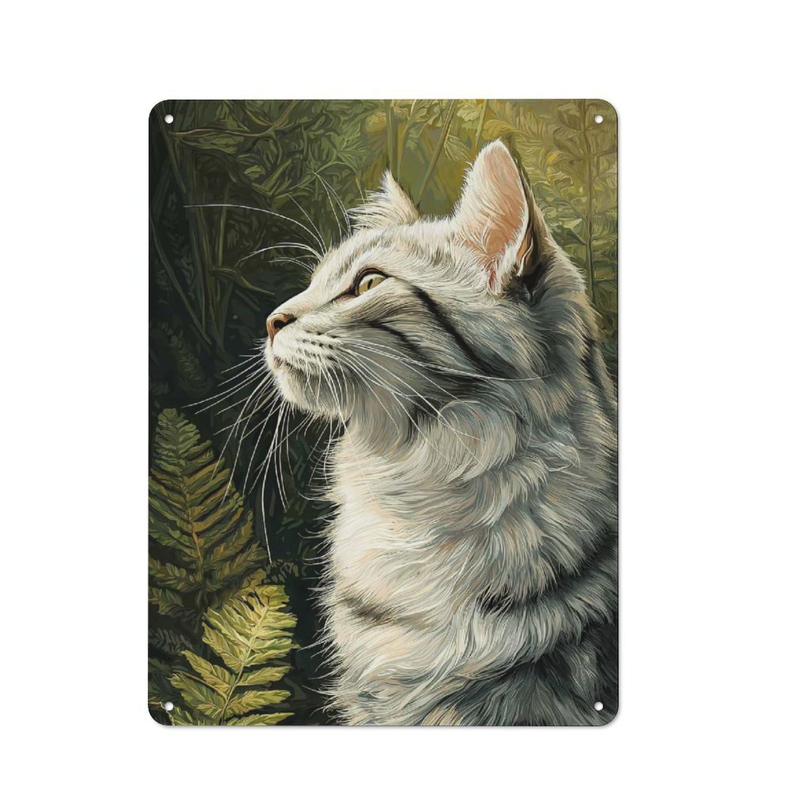 Junmoney Style-18 Nostalgic Decorative Tin Plaque 40X30cm Featuring Elegant Cat Portrait In Nature, Classic Pub Decor For Cafe, Pub, Workshop Or Home Bar