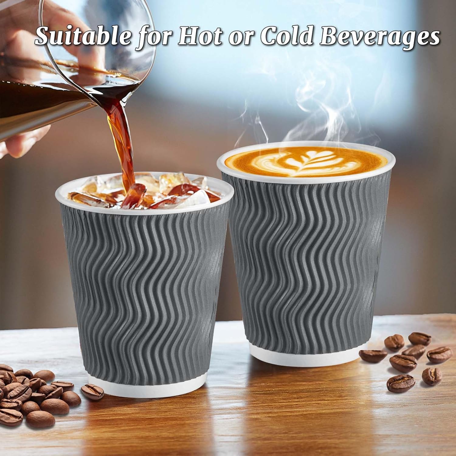 Clawsoff 500 Pack 8oz Coffee Cups,Insulated Ripple Wall Disposable Paper Cups 8 Ounce,To Go Cups for Hot & Cold Drinks,Gray