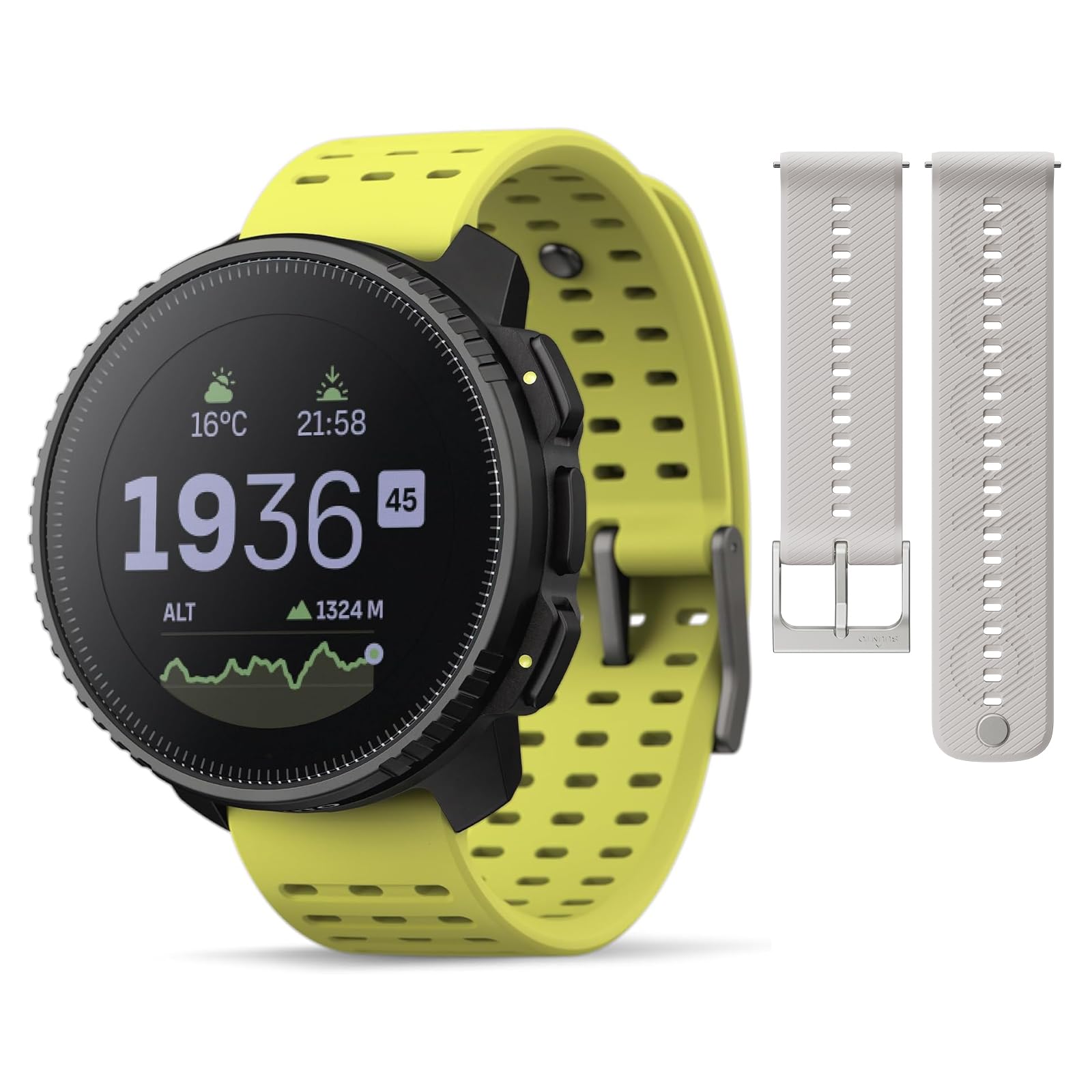 SUUNTO Vertical Adventure GPS Watch w/Offline Maps Steel Lime &amp; SUUNTO 22 ATH6 Silicone Strap Powder Gray S+M