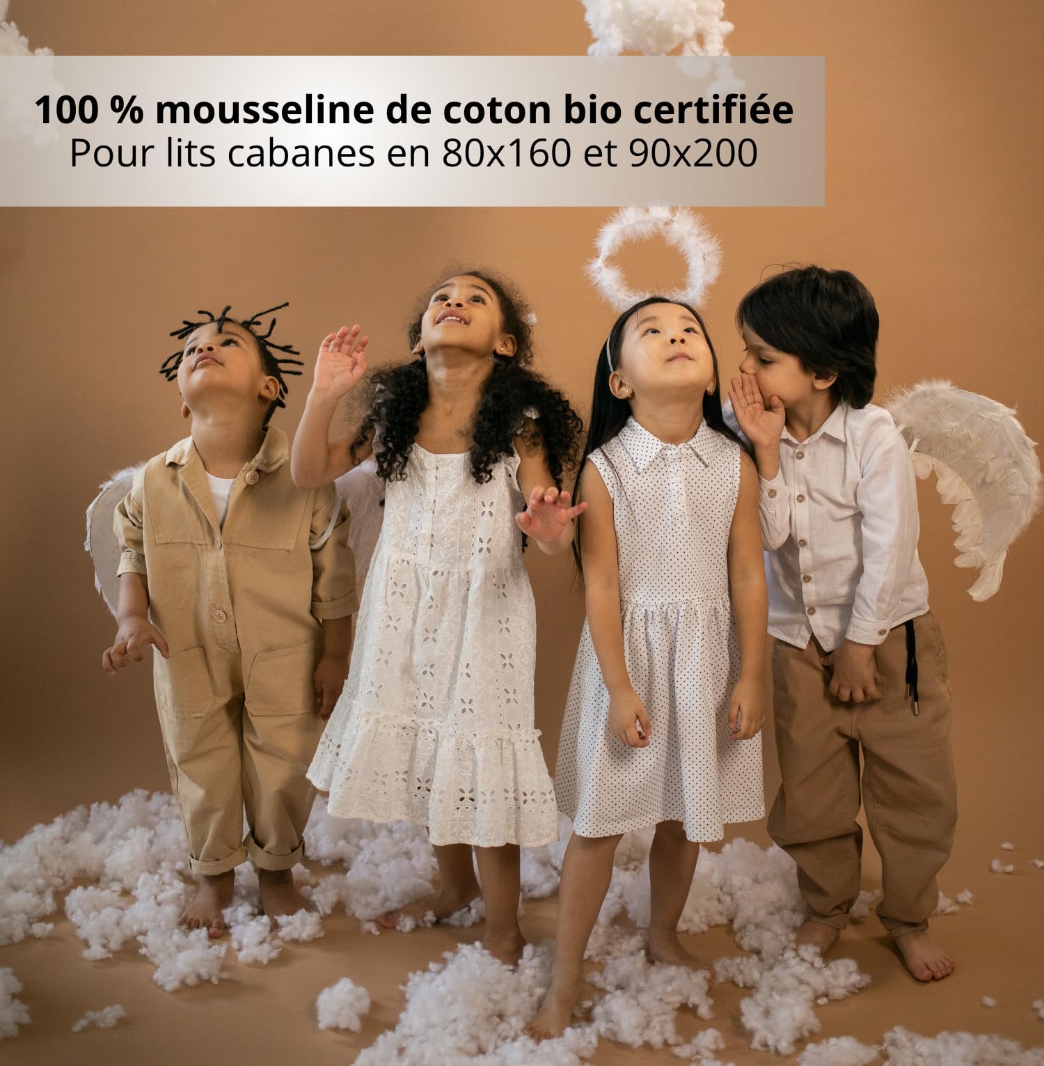 ALAVYA HOME® Ensemble de décoration pour lit Maison en 3 pièces avec 2 ciels de lit | 1 Guirlande de fanions de 300 cm de Long pour lit d'enfant | 100% Coton Muslin Biologique | Rose Clair