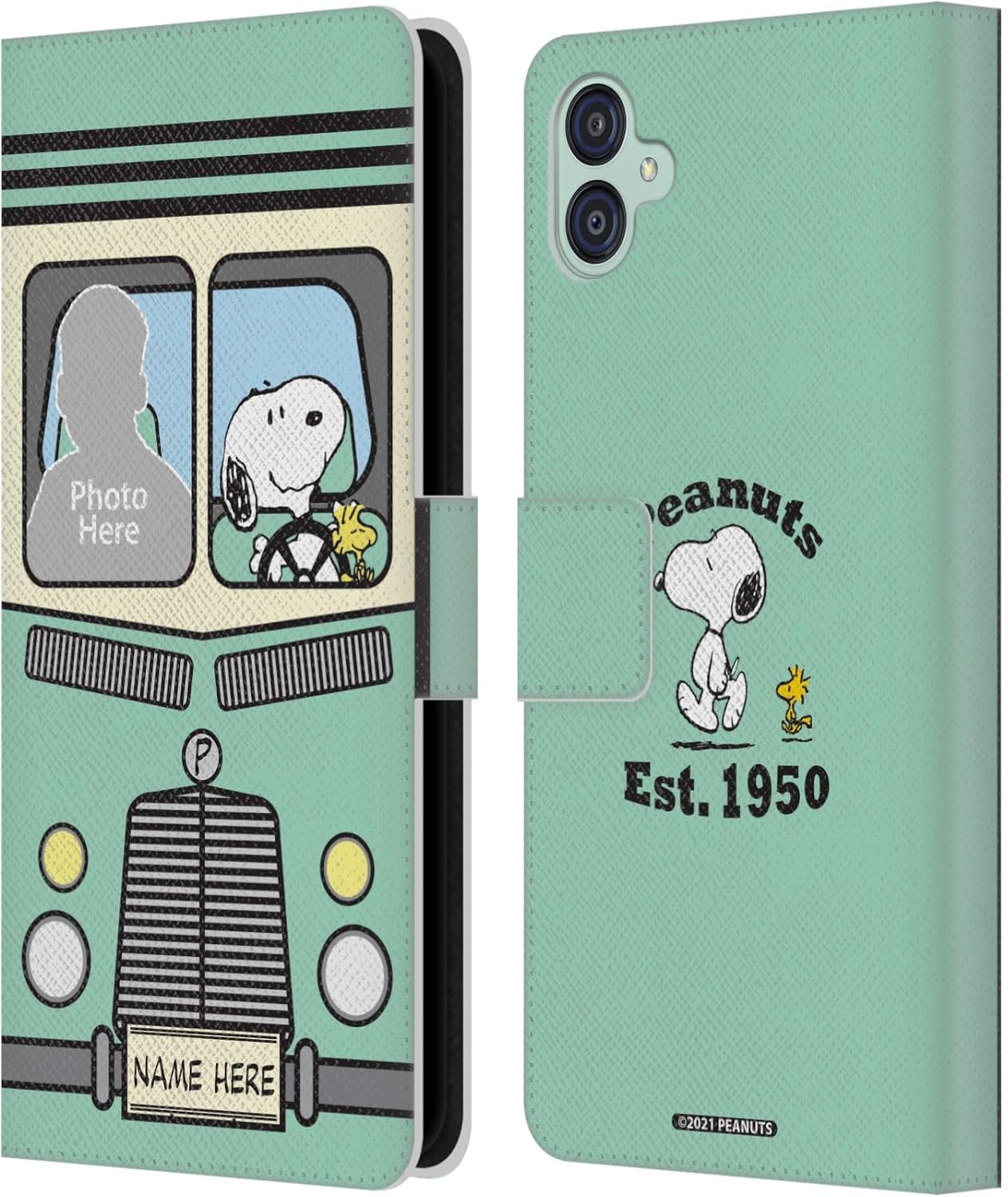 Head Case Designs Officially Licensed Custom Customized Personalized Peanuts Van Art Leather Wallet Case Compatible with Samsung Galaxy M04 5G / A04e