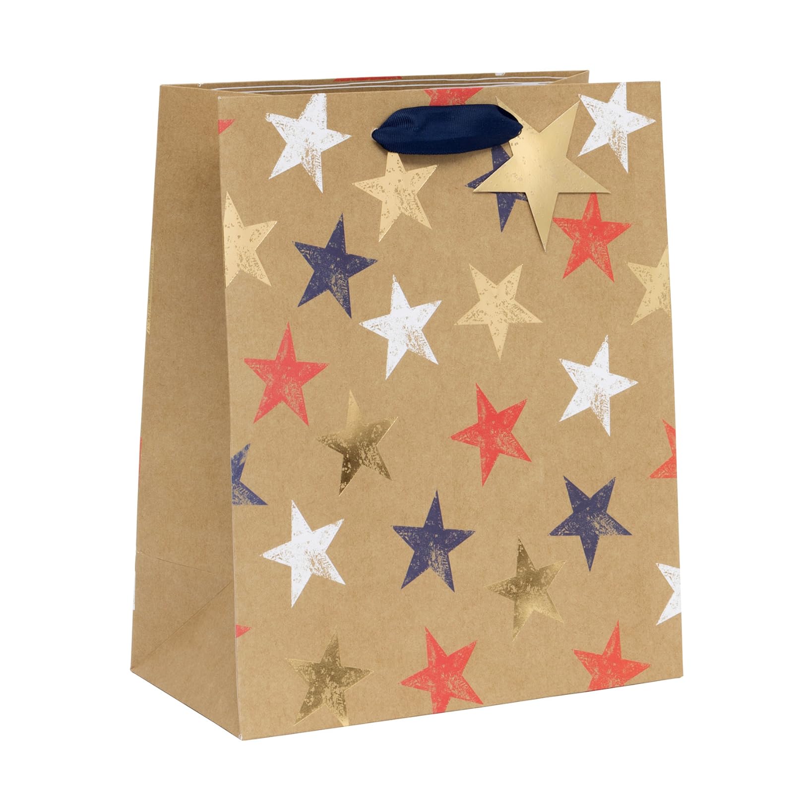 Glick Luxury Large Gift Bag, Kraft Stars, Recyclable Bag for Birthdays & Celebrations,Unisex, 315 x 260 x 135 mm, Kraft
