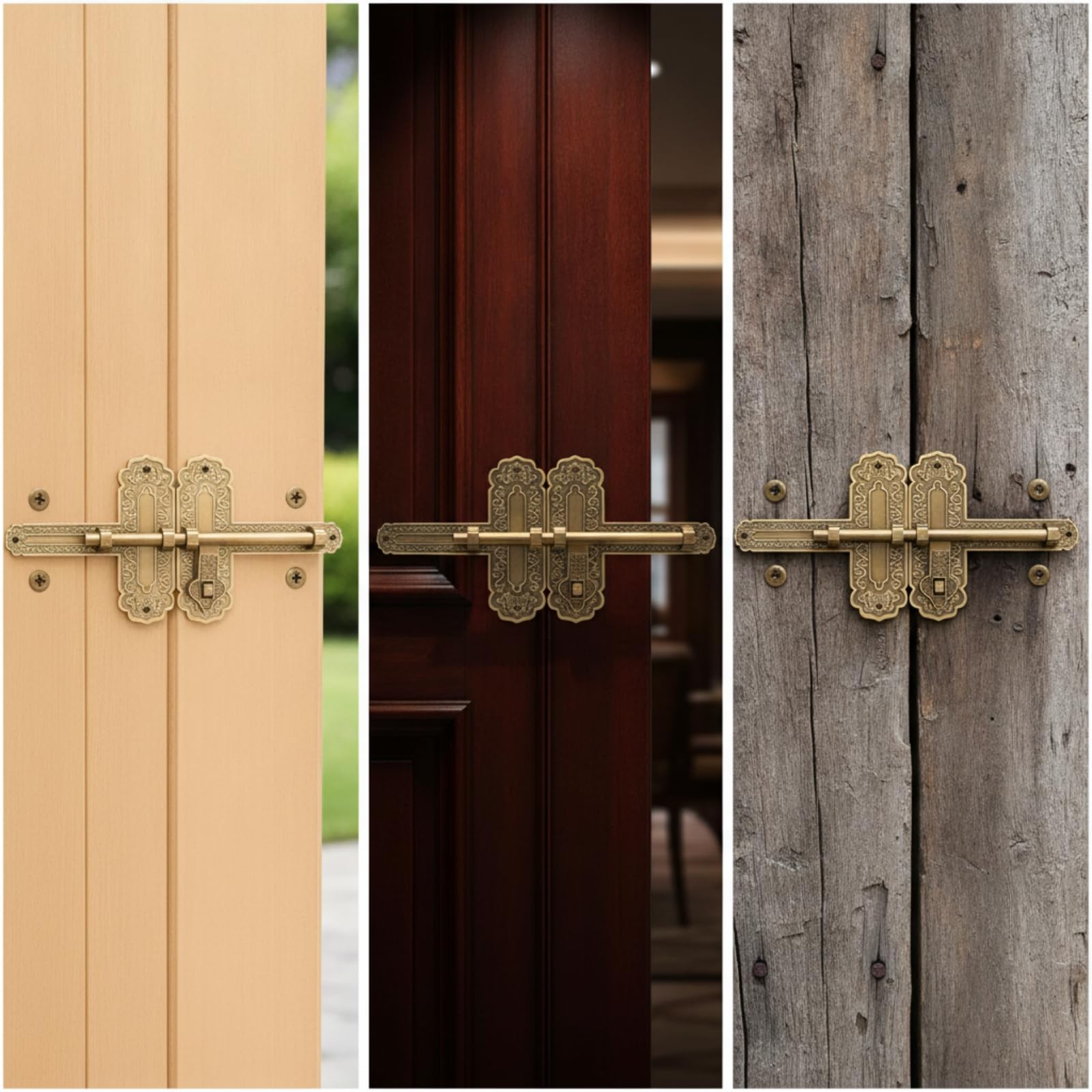 Cerrojo Puerta con Cierre con Llave corativo Cerrojo Puerta Antiguo Pasador para Patio, Bronce, 40cm