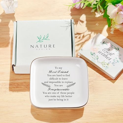 Miniatura 6 de Regalos de cumpleaños para amigas, mujeres, plato de cerámica para anillos con texto en inglés "You are Irreplaceable Friend", regalos únicos para