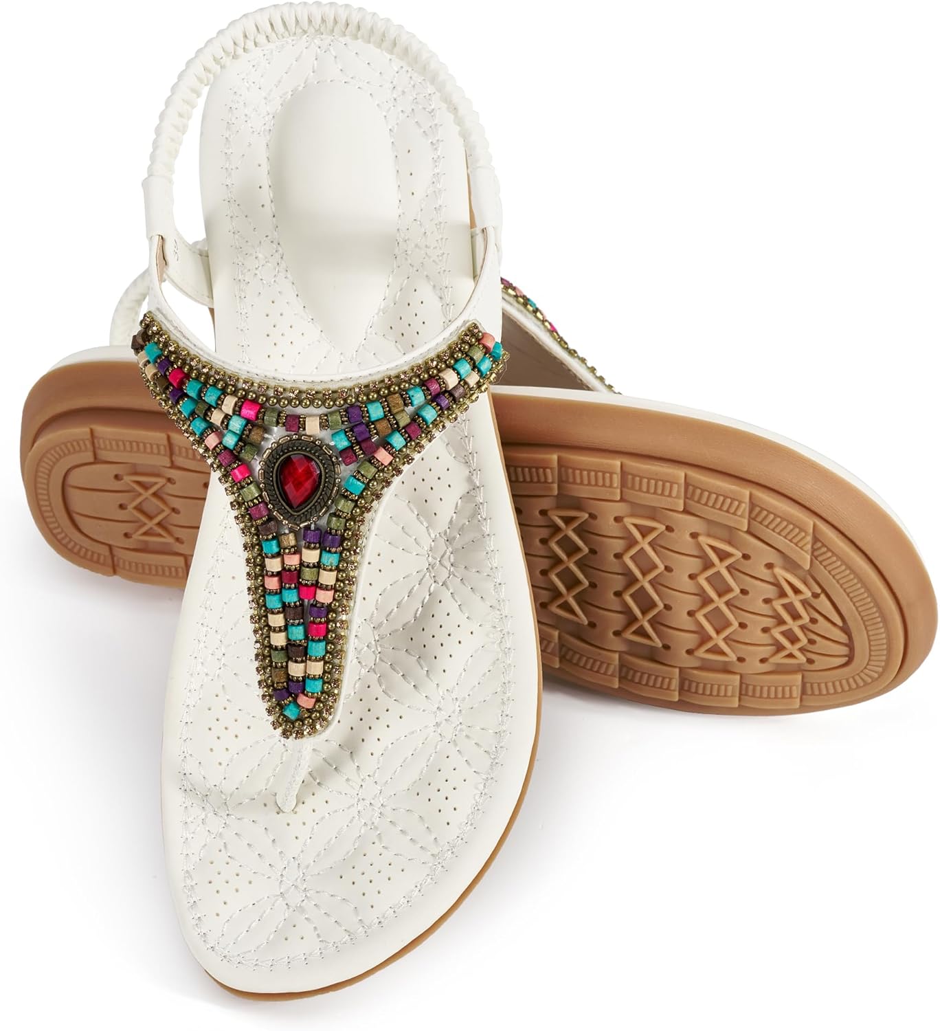 Ecetana Women's Flats Sandals Dressy Comfortable Beach Summer Sandals 2026 Bohemian Strappy Walking Casual Shoes