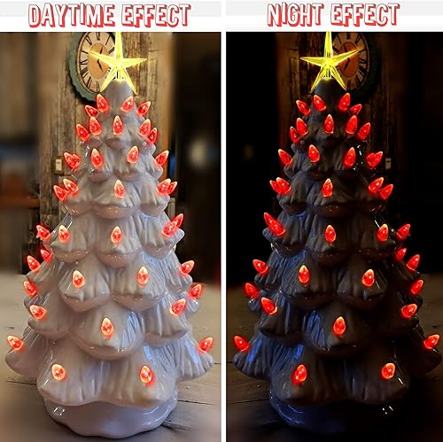 Miniatura 12 de Luces de repuesto de cerámica para árbol de Navidad, adornos de luz multicolor mediana para árbol de cerámica (117 bombillas + 5 estrellas superior)