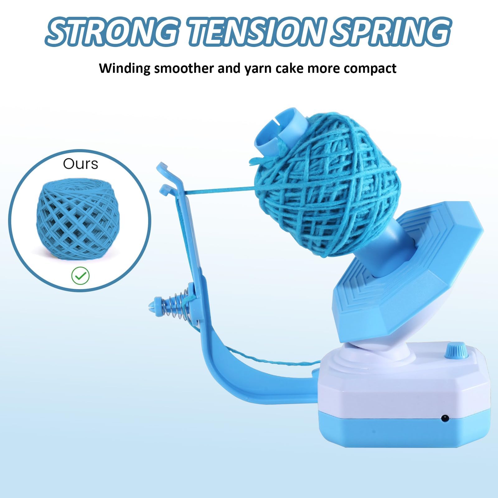 Domigard Avvolgitore Elettrico per Filato a Doppia Molla - Avvolge Automaticamente fino a 280g (10 Once), Ideale per Maglia e Uncinetto - Design Compatto, Facile da Usare (Colore Azzurro)