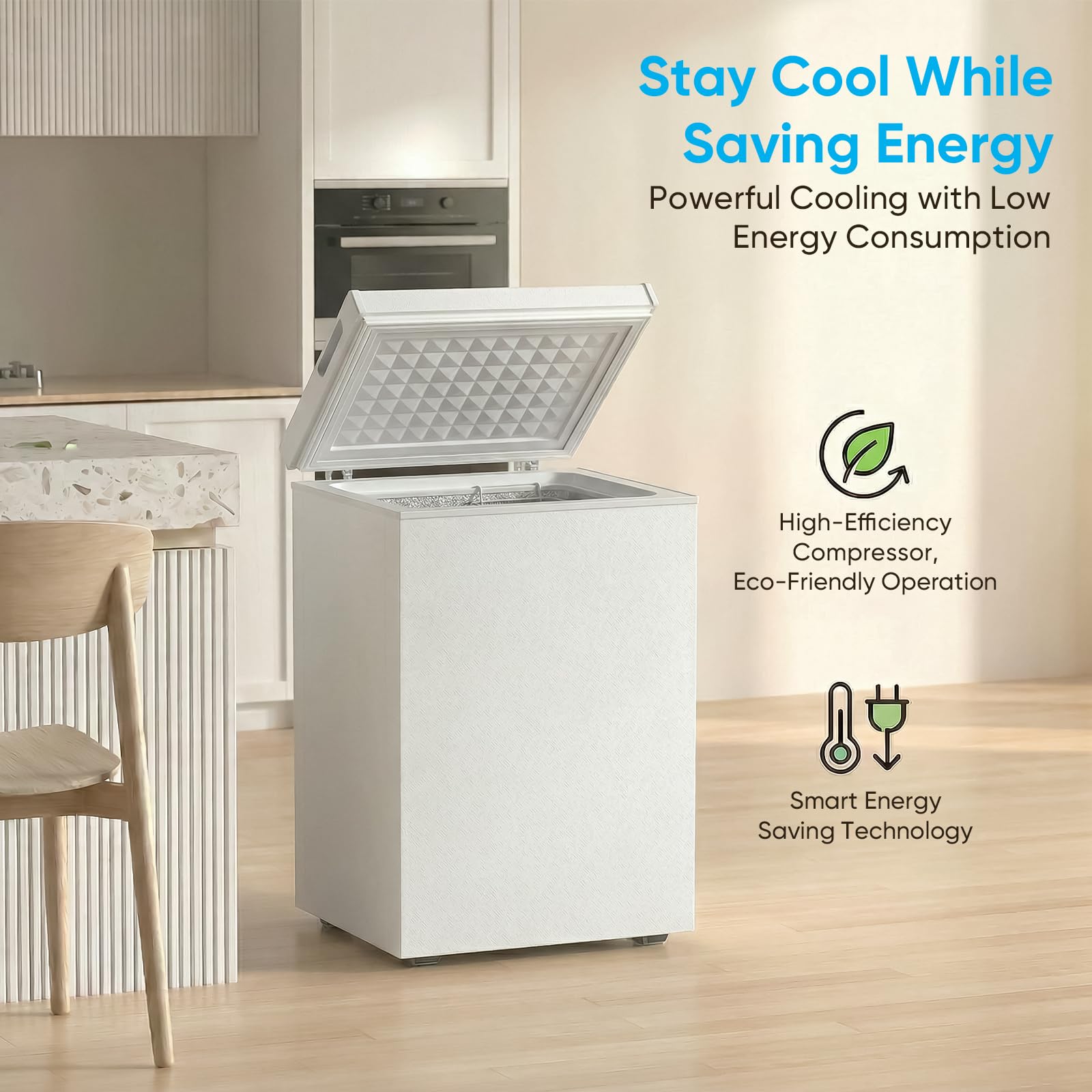 Tabu 4.5 Cubic Feet Chest Freezer, Energy Saving Chest Deep Freezer With 7 Level Adjustable Thermostat, Top Opening Compact Freezer With Removable Storage Basket (Black) on Fridge.com - View 6