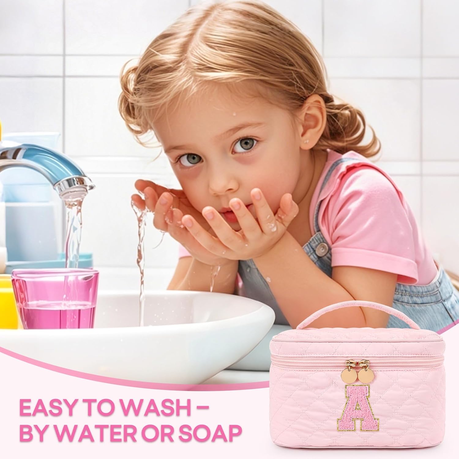 Kids Washable Makeup Set for Girls - 29Pcs Real Non-Toxic Play Make Up Kit Toys with Letter Cosmetic Bag - Dress Up Birthday Gifts for Toddler Age 3 4 5 6 7 8 9 10 Years Old Vanity Set - A