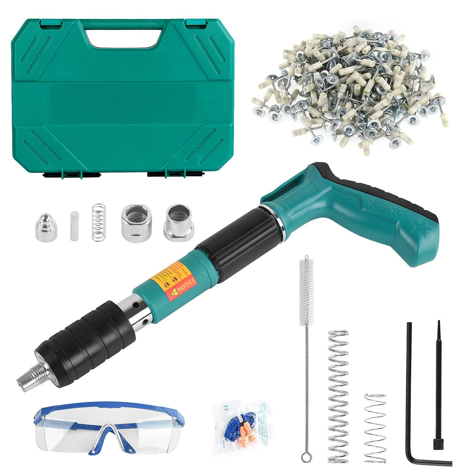 Concrete Nail Gun with 110 Round Nails,5 Speed Adjustable Portable Nail Gun Tool Manual Steel Concrete Nail Gun Kits