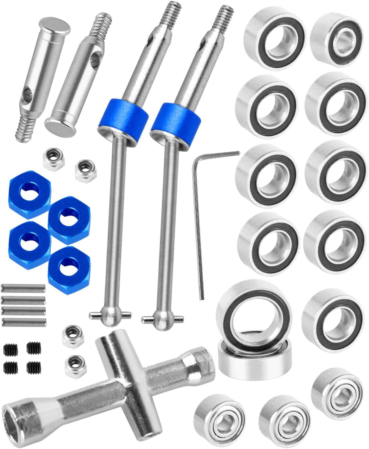 RC Upgrades Part #45 Steel Driveshaft CVD/Bearings Kit for 1/24 Micro-B 2S 2WD(LOS00007),1/28 Micro-T 2S 2WD(LOS-1392),Axles Drive Shaft Hops Up,Navy Blue(LOS-1764)