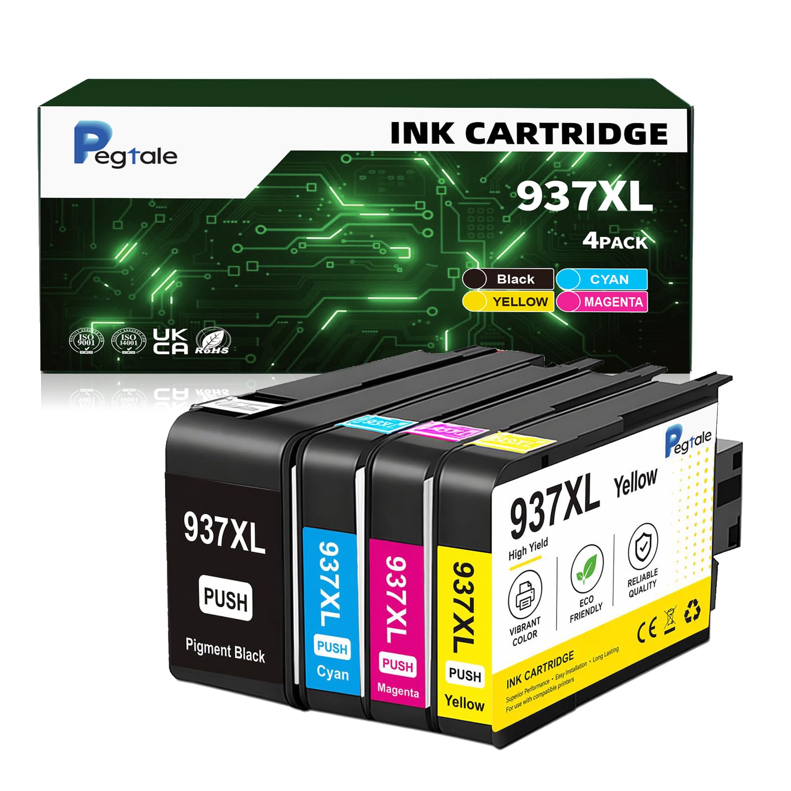 937XL 937 XL Tintenpatronen, kompatibel für HP 937xl (4er-Pack) | Ersatz für die HP OfficeJet Pro-Serien 9110b, 9120b, 9130b, 9730 und 9720