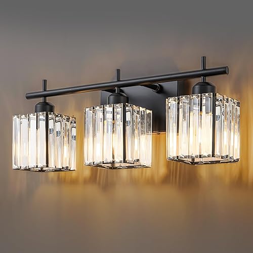 Miniatura 10 de Luces modernas de tocador de baño de cristal de 28.2 pulgadas, 4 luces de pared negro mate, accesorios de iluminación de baño sobre espejo, 4 luces