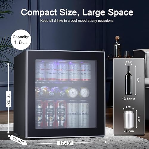 Miniatura 2 de Antarctic Star Mini refrigerador para 60 latas, puerta de cristal para cerveza, soda, vino, dispensador de bebidas, parte delantera transparente,