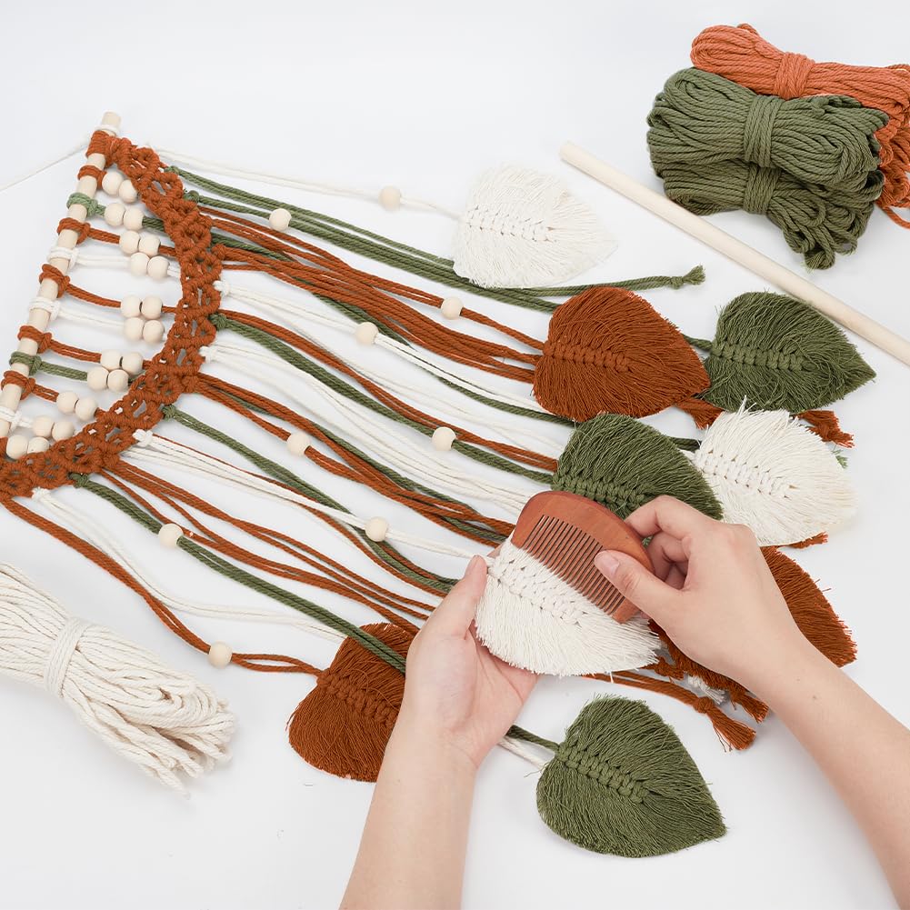 ORIGACH Kit de suspension murale en macramé à faire soi-même pour adultes débutants et adultes, tapisserie murale bohème pour salon, chambre à coucher, marron, beige et vert